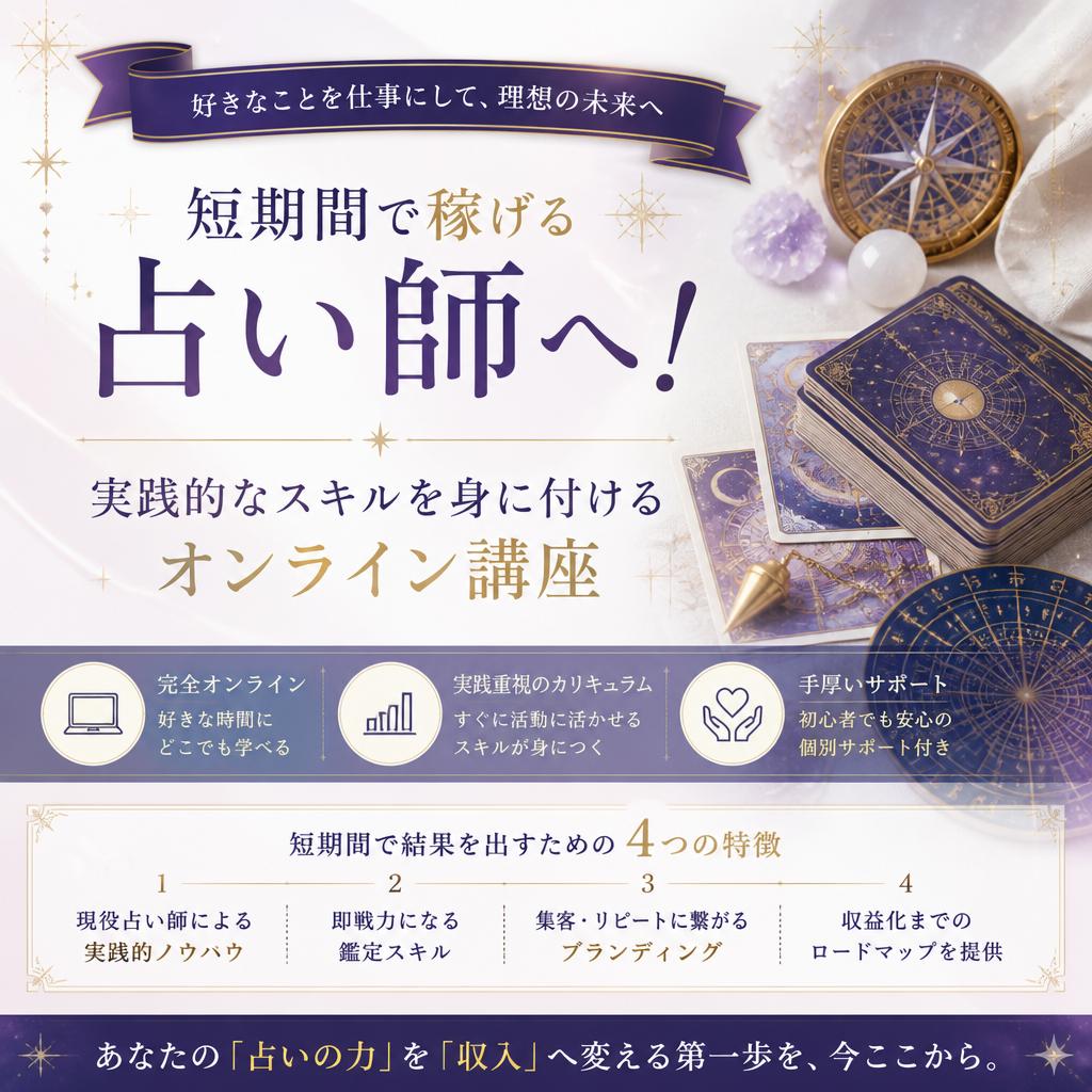 短期間で稼げる占い師へ！実践的なスキルを身に付けるオンライン講座